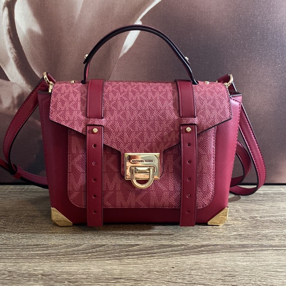 MK Manhattan Leather Logo Satchel NWT - Picture 2 of 9